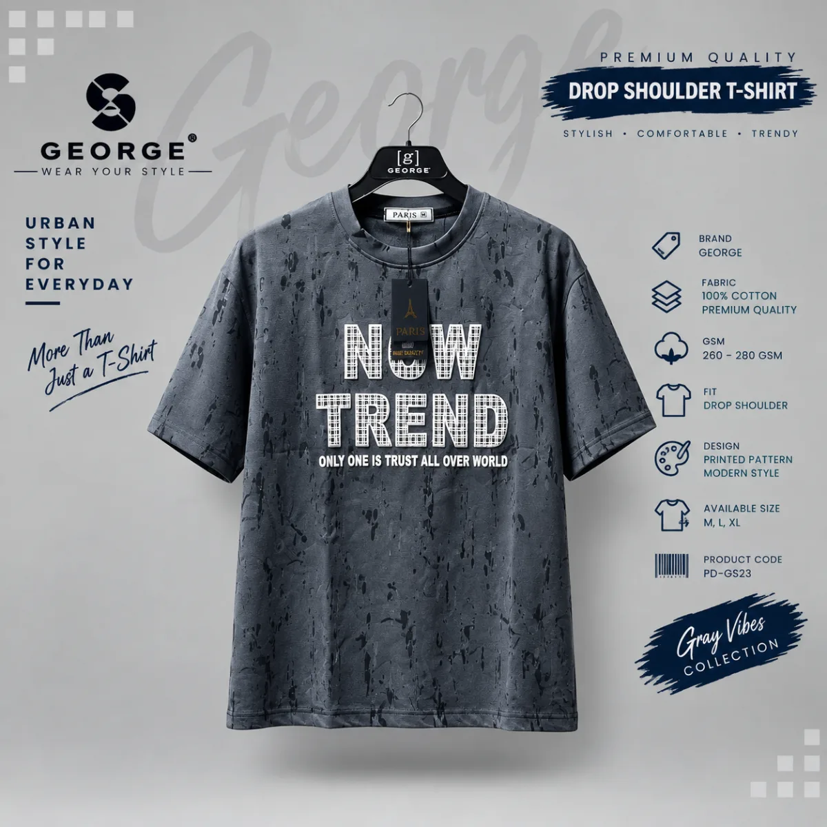 Premium Charcoal Grey Drop Shoulder
