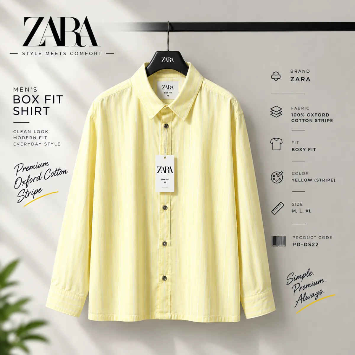 ZARA Premium Boxy Fit Oxford Cotton Stripe Shirt (কপি)