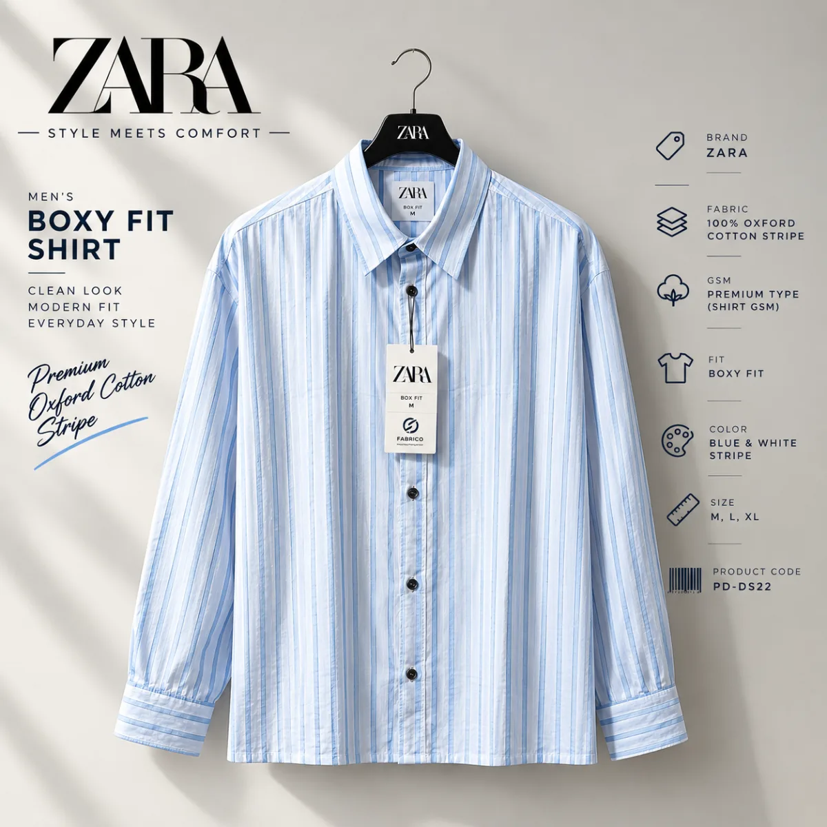 ZARA Premium Boxy Fit Oxford Cotton Stripe Shirt