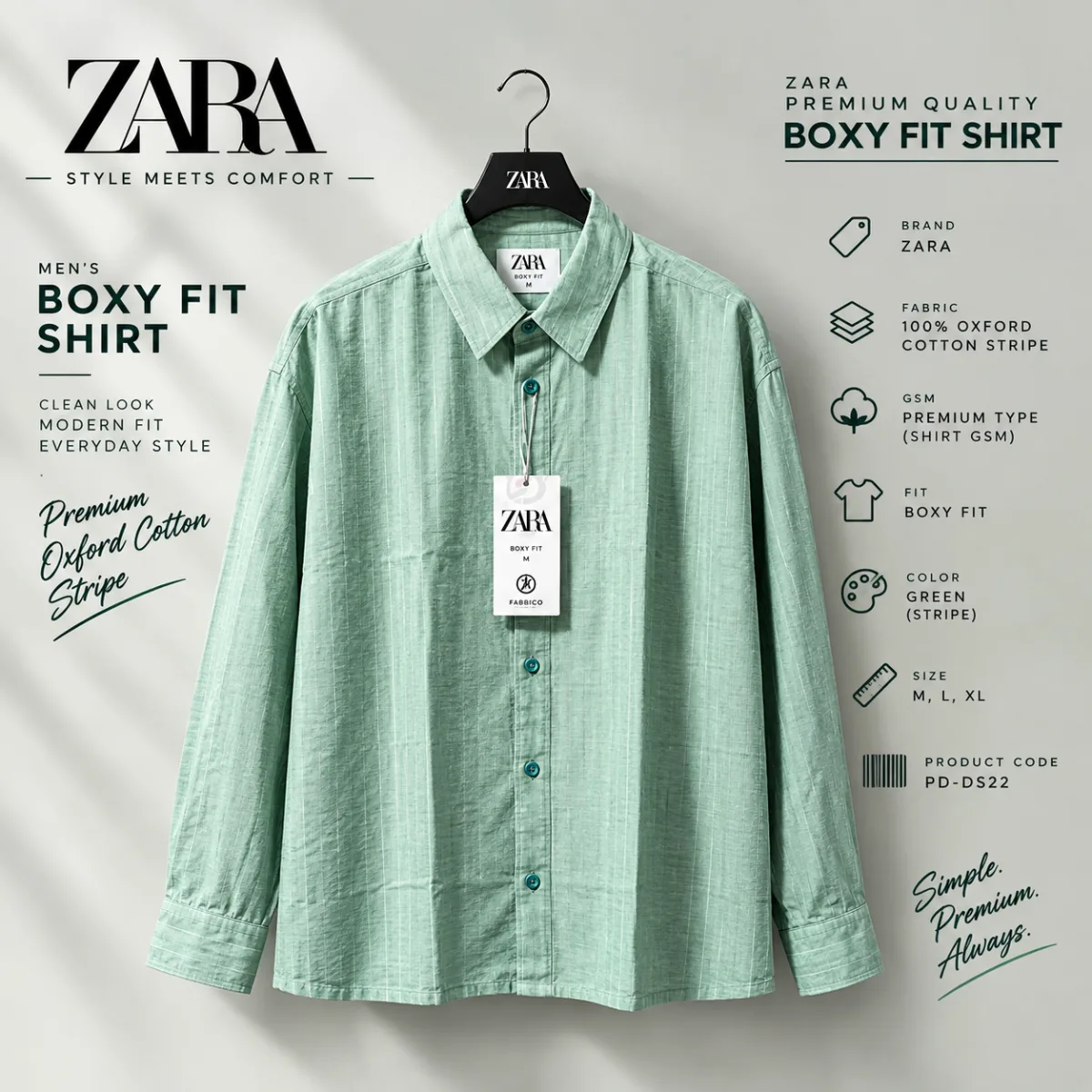 ZARA Premium Boxy Fit Oxford Cotton Stripe Shirt (কপি)