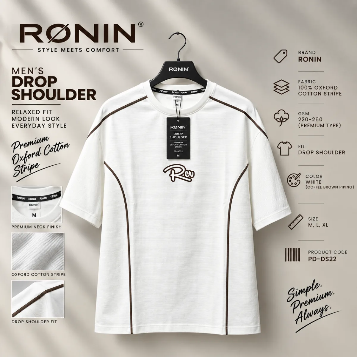 Premium Ronin White Drop Shoulder