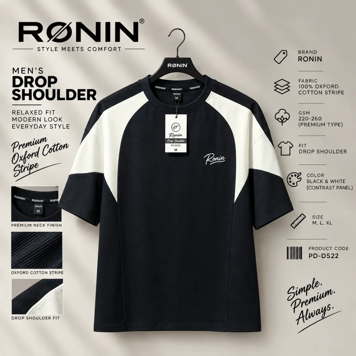 Premium Ronin Black And White Drop Shoulder