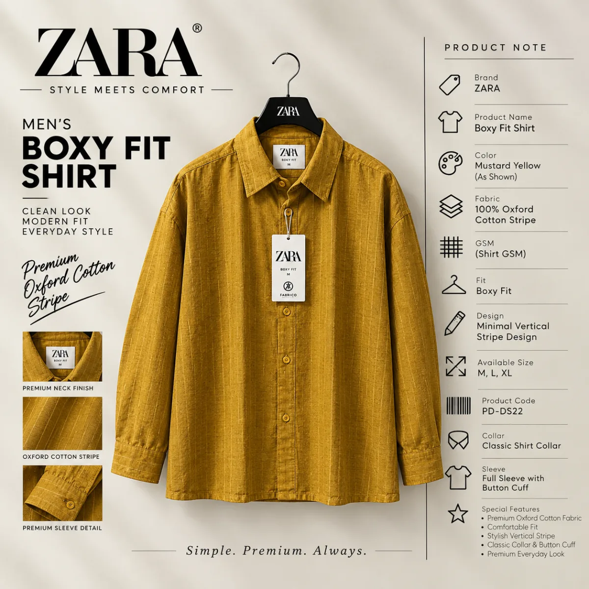 ZARA Premium Boxy Fit Oxford Cotton Stripe Shirt