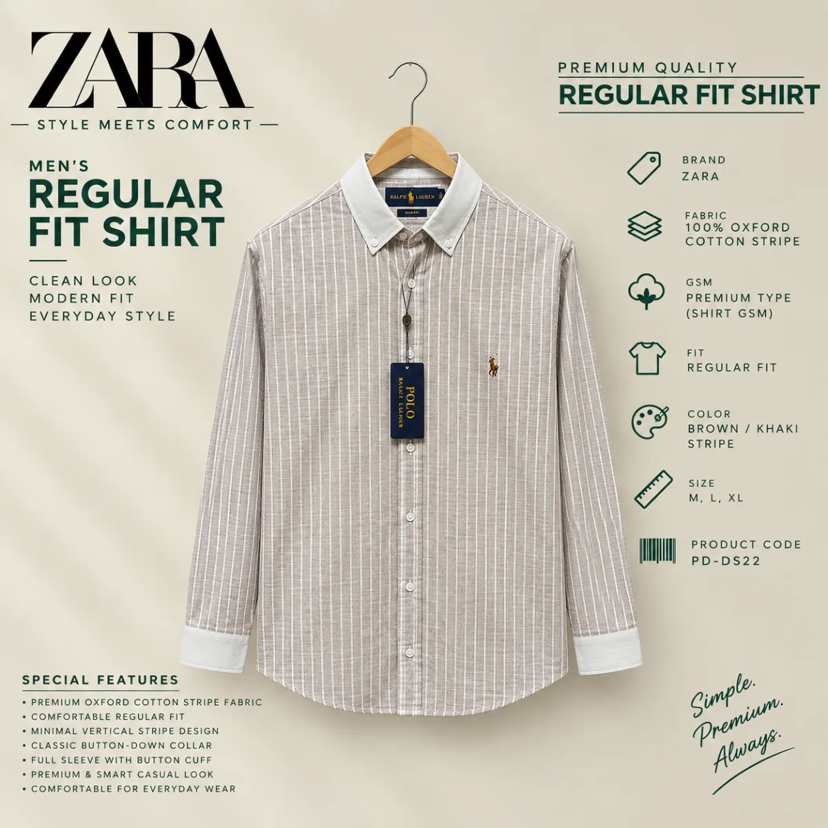 ZARA Premium Regular Fit Oxford Cotton Stripe Shirt (কপি) (কপি) (কপি)
