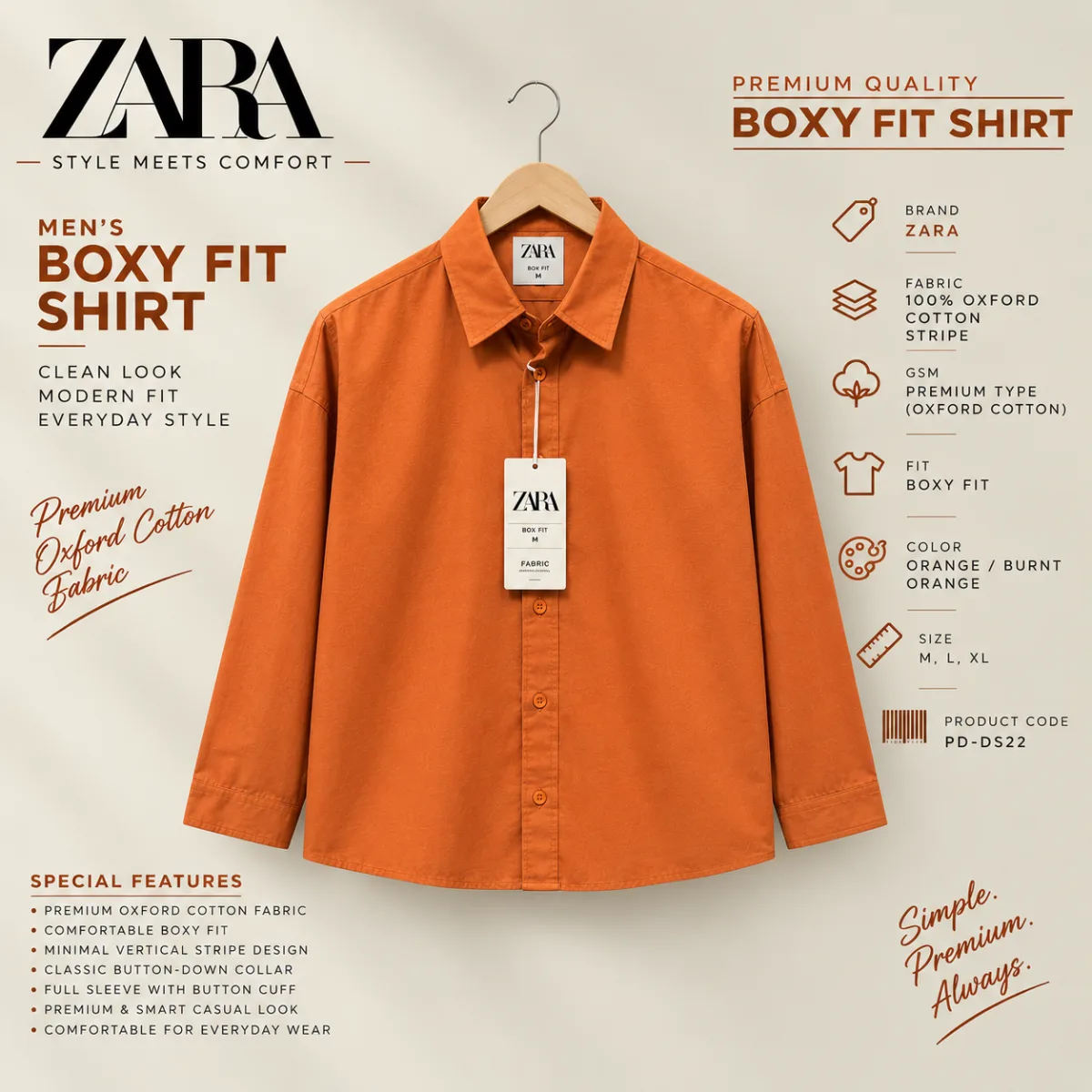 ZARA Premium Boxy Fit Oxford Cotton Stripe Shirt (কপি)