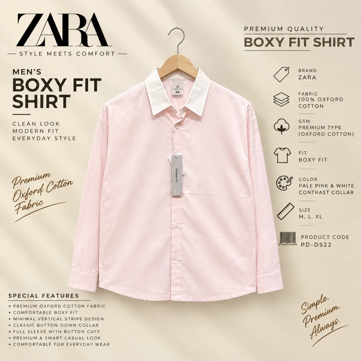 ZARA Premium Boxy Fit Oxford Cotton Stripe Shirt (কপি) (কপি) (কপি)