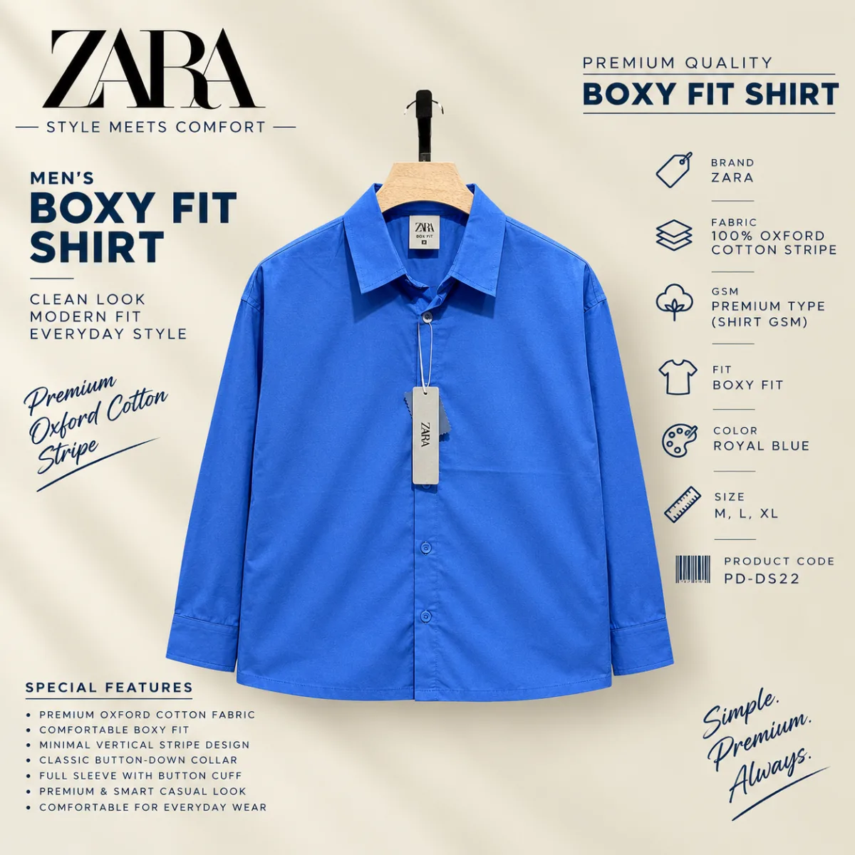 ZARA Premium Boxy Fit Oxford Cotton Stripe Shirt (কপি) (কপি) (কপি) (কপি) (কপি)