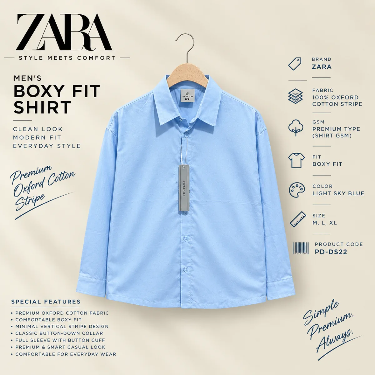 ZARA Premium Boxy Fit Oxford Cotton Stripe Shirt (কপি) (কপি) (কপি) (কপি) (কপি) (কপি)
